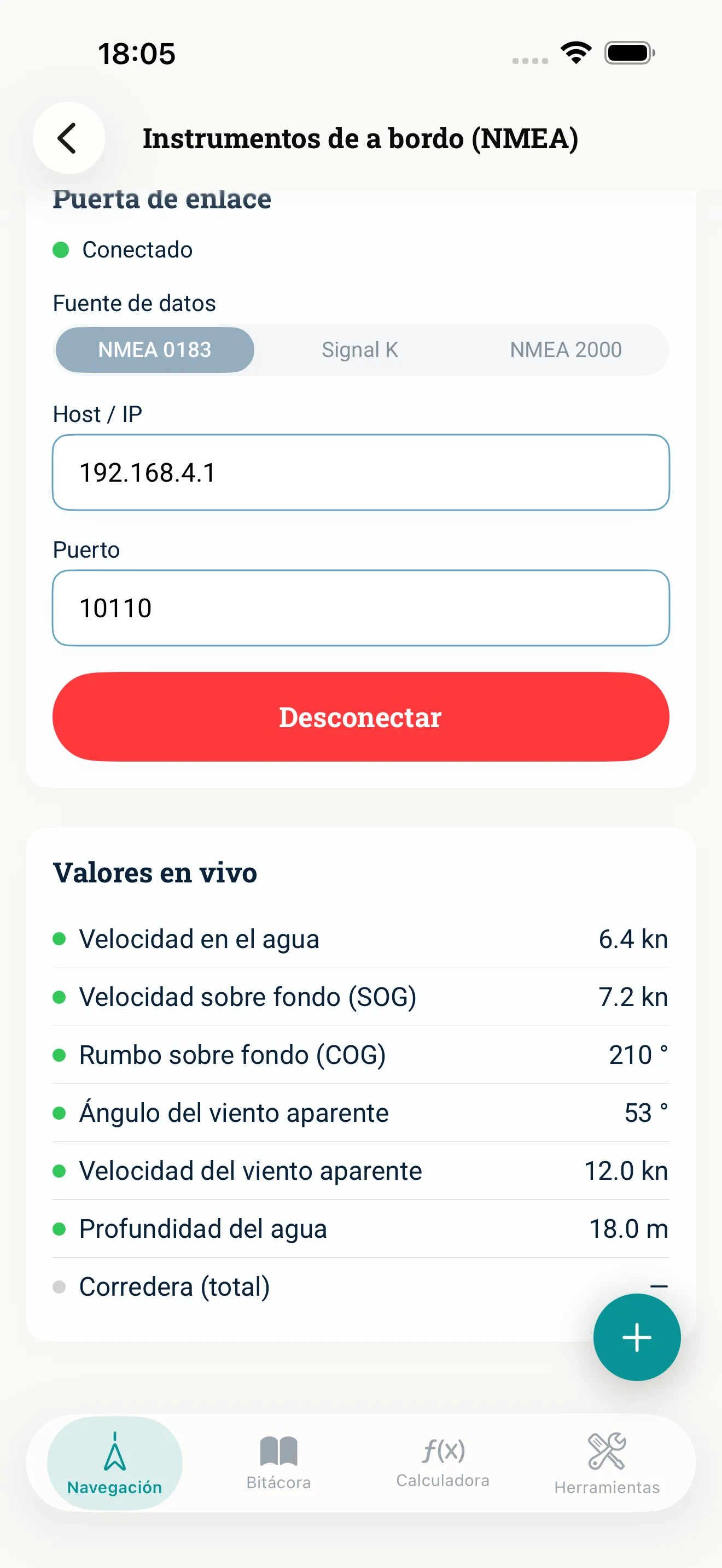 Captura de pantalla de la app NauticCalc
