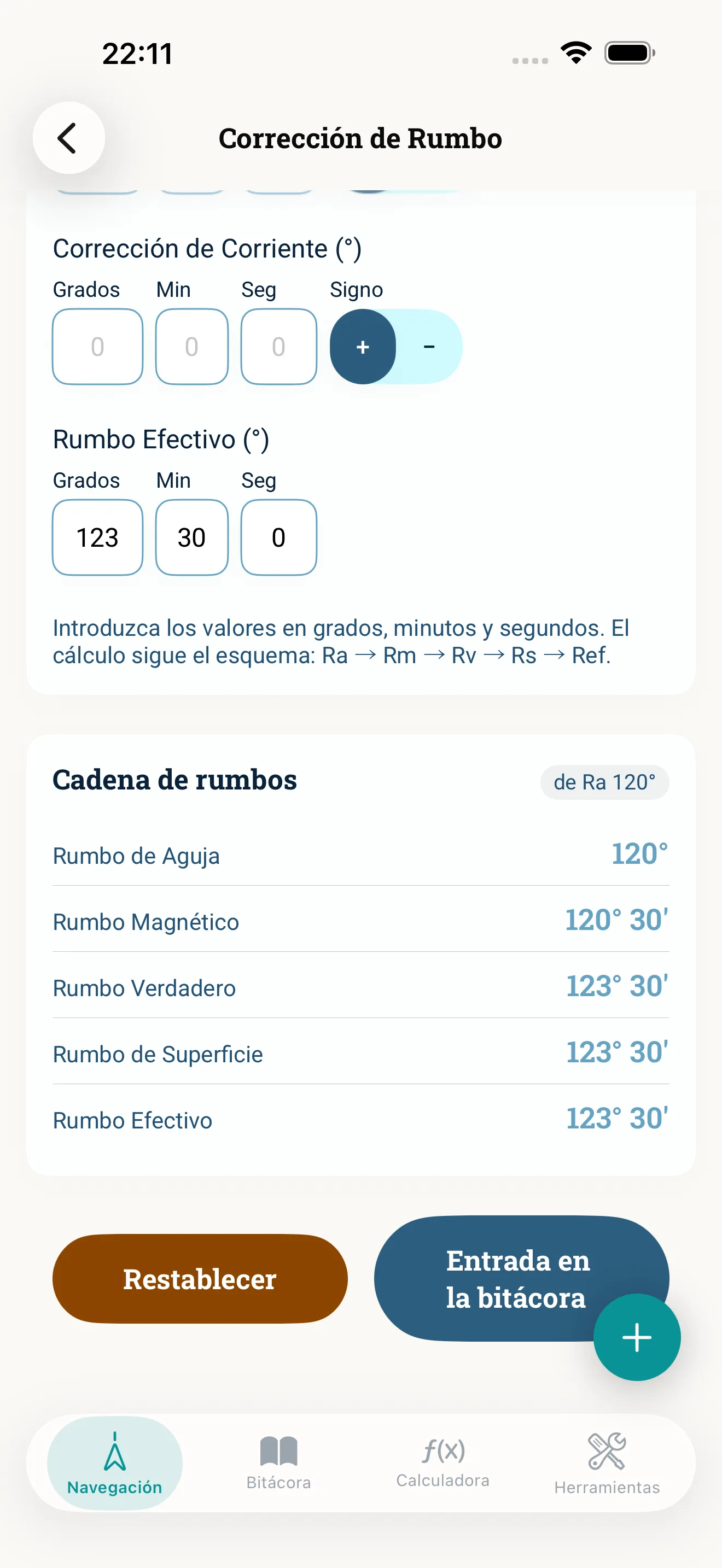 Captura de pantalla de la app NauticCalc
