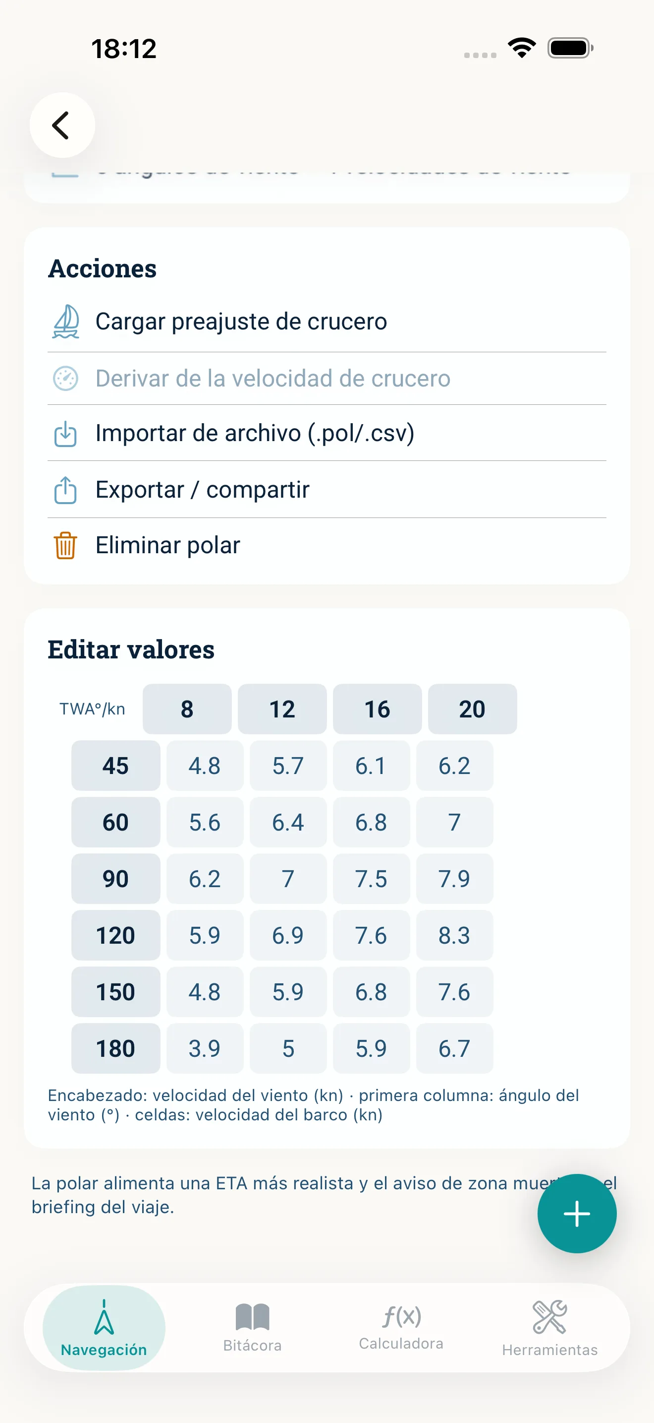 Captura de pantalla de la app NauticCalc