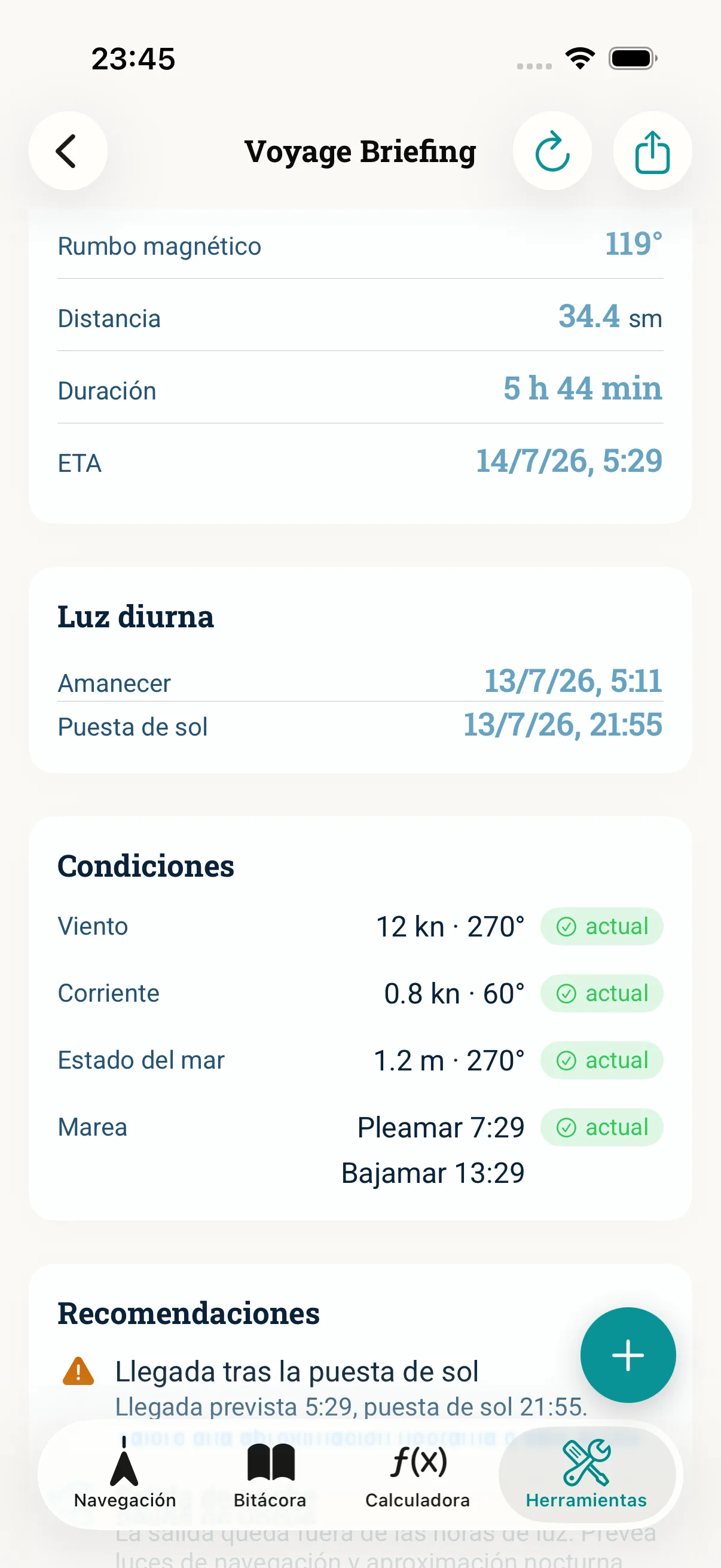 Captura de pantalla de la app NauticCalc