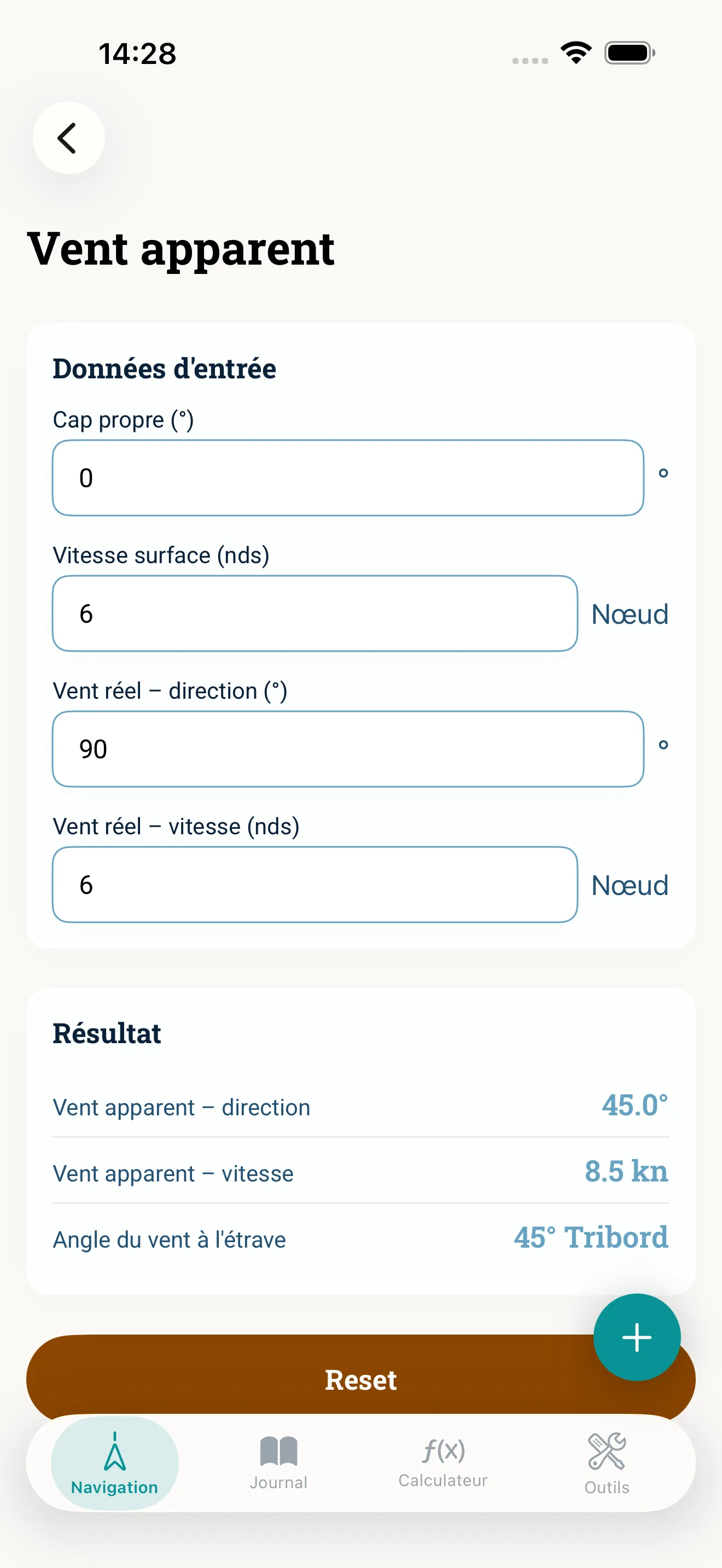 Capture d’écran de l’app NauticCalc