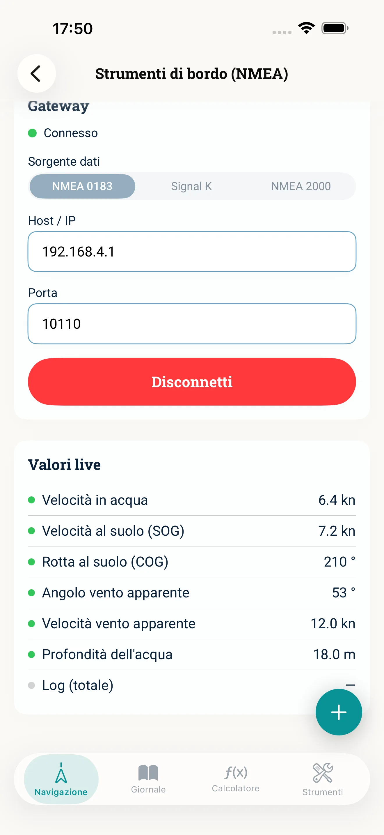 Screenshot dell'app NauticCalc