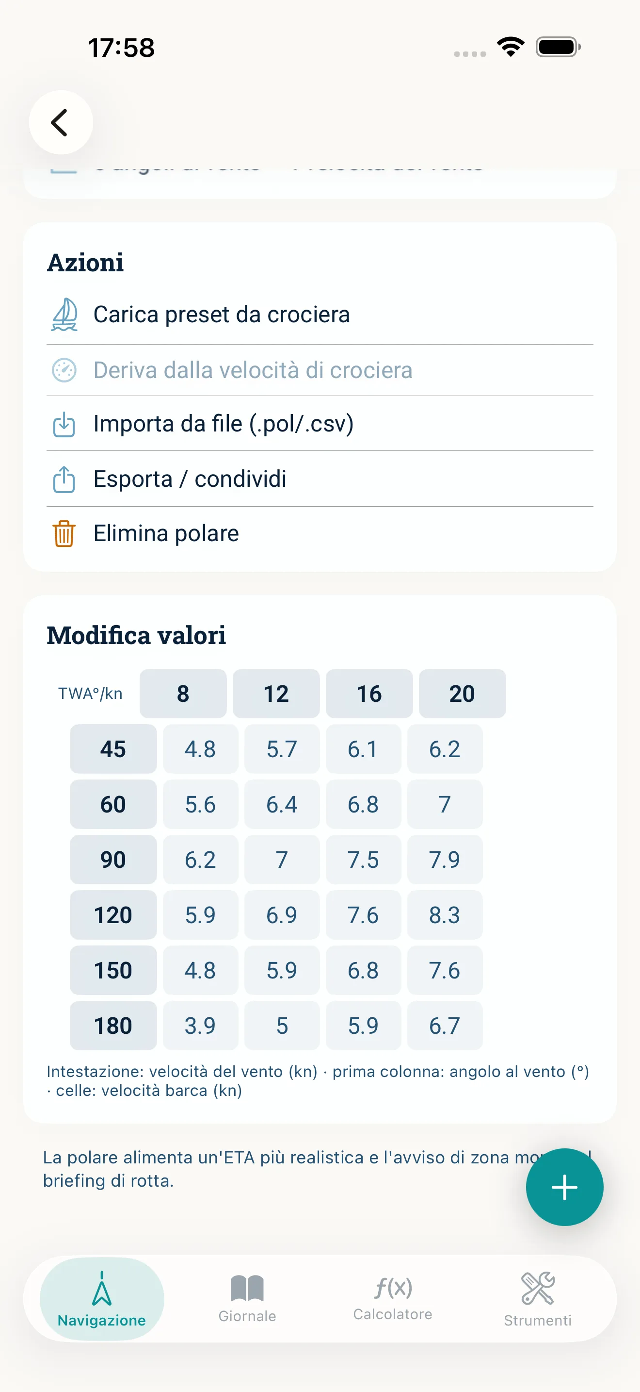 Screenshot dell'app NauticCalc