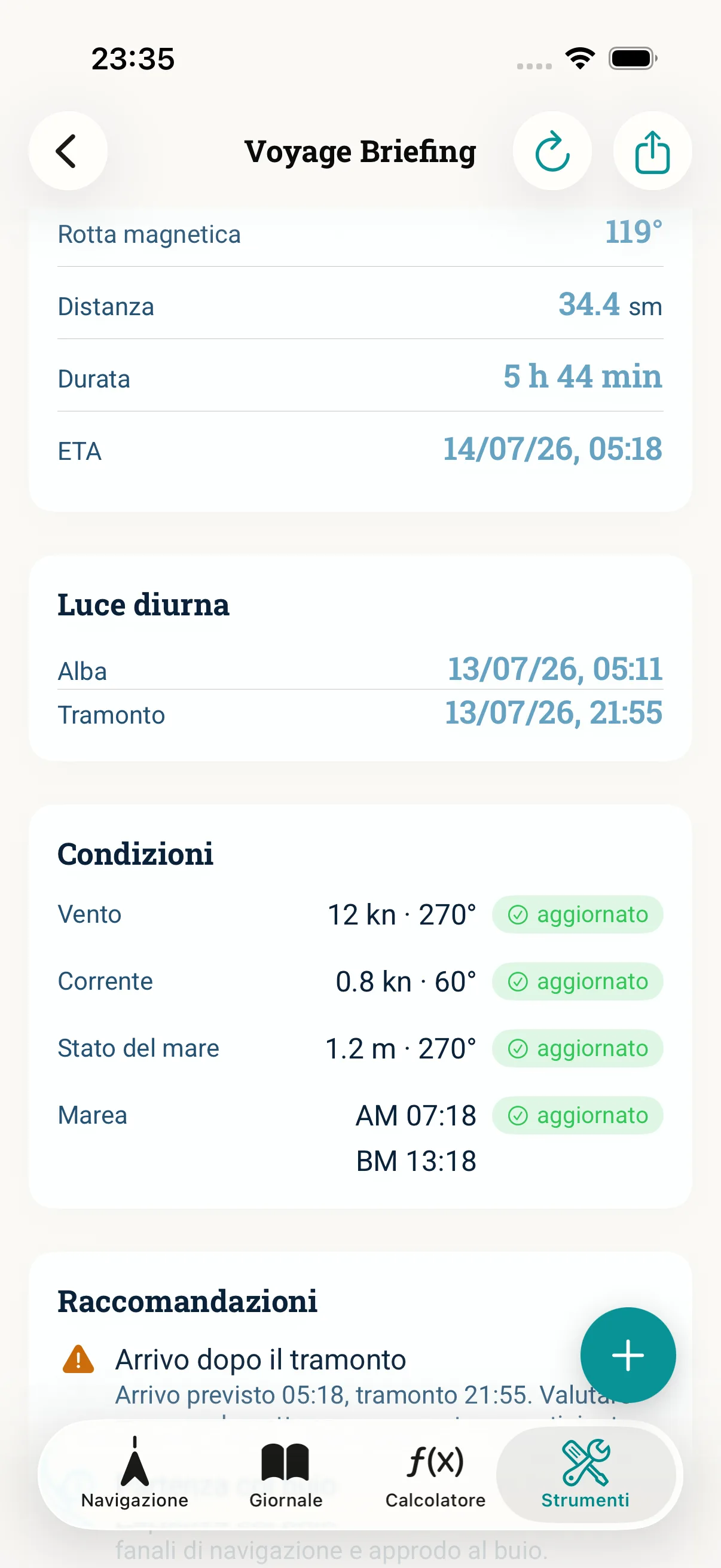 Screenshot dell'app NauticCalc