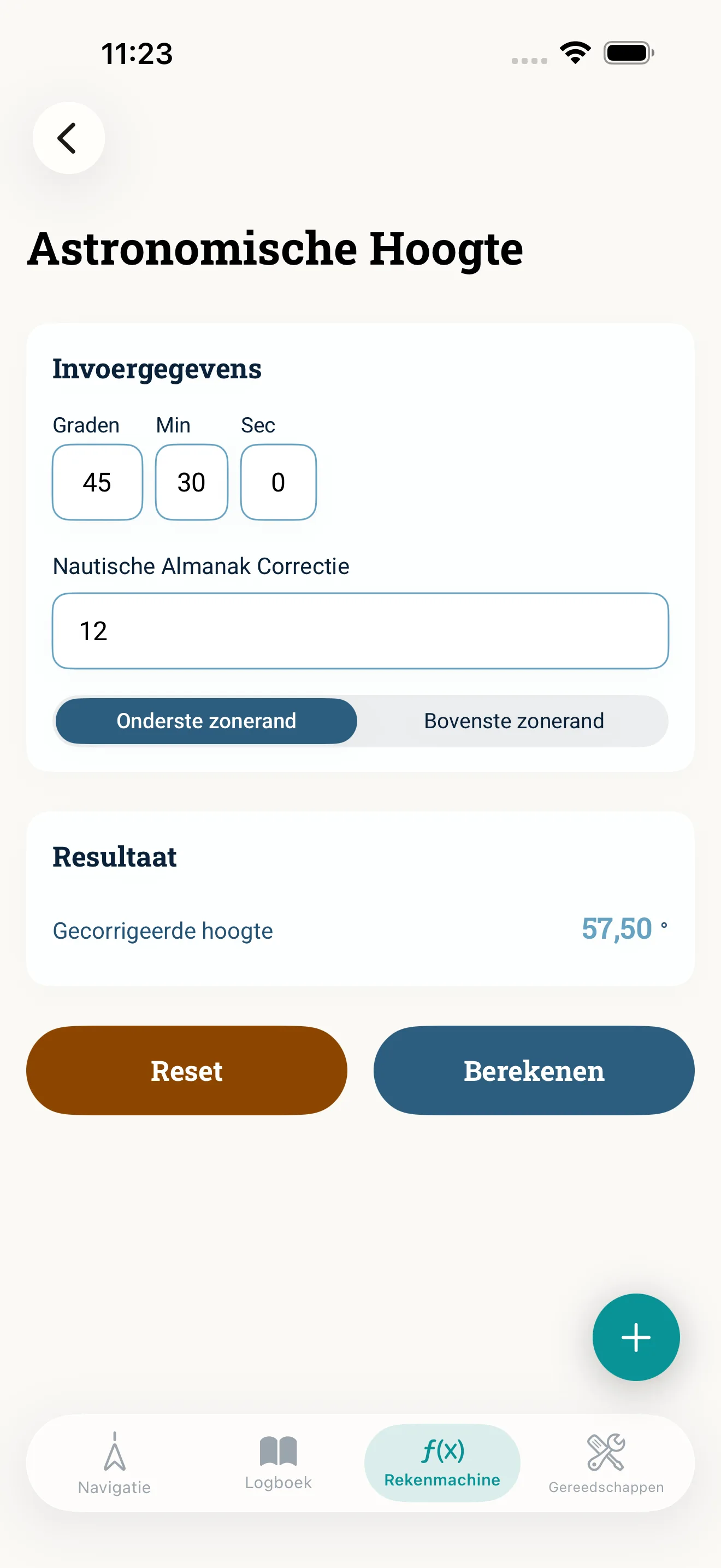 Screenshot van de NauticCalc-app
