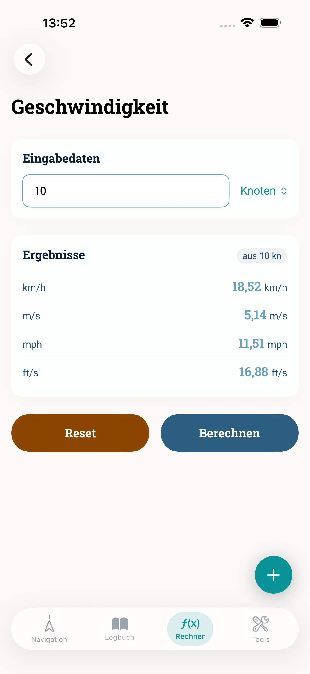 Geschwindigkeit umrechnen: Knoten, km/h, m/s