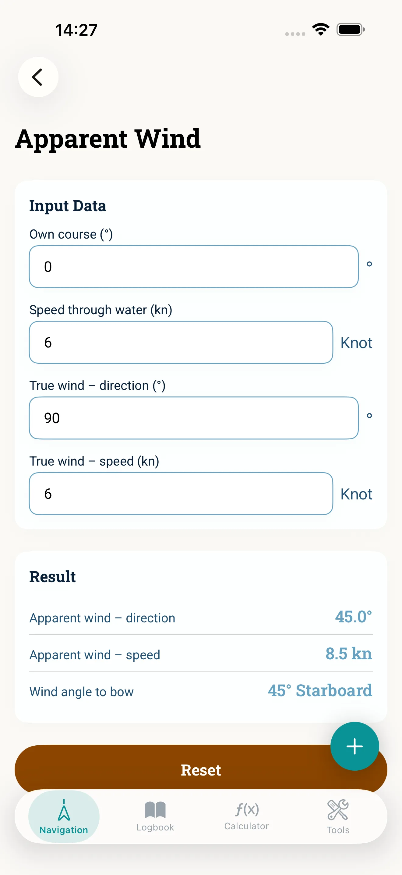 NauticCalc app screenshot