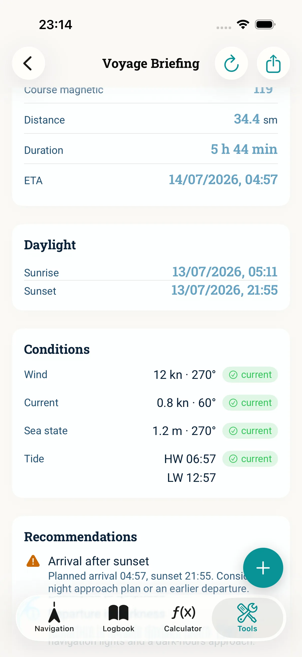 NauticCalc app screenshot