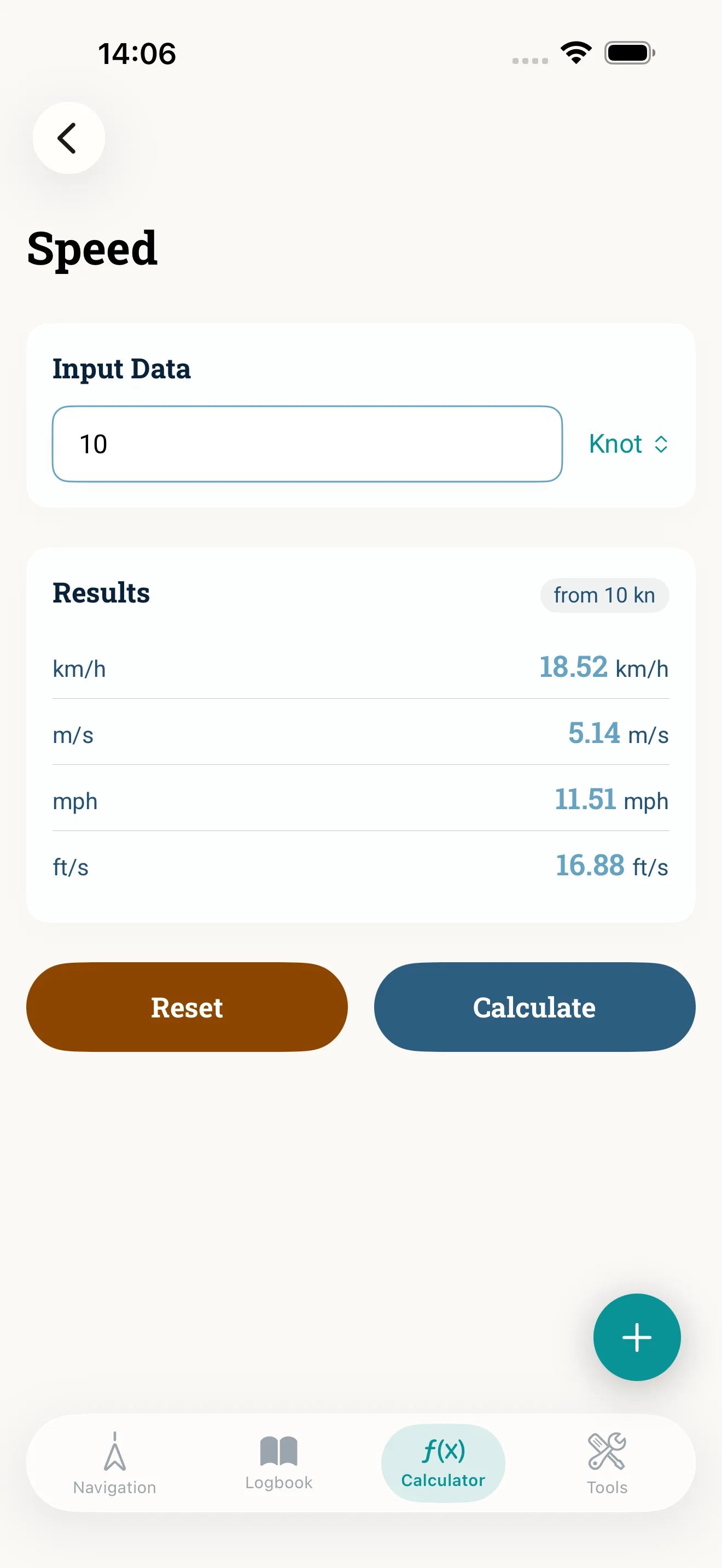 Converting speed: knots, km/h, m/s