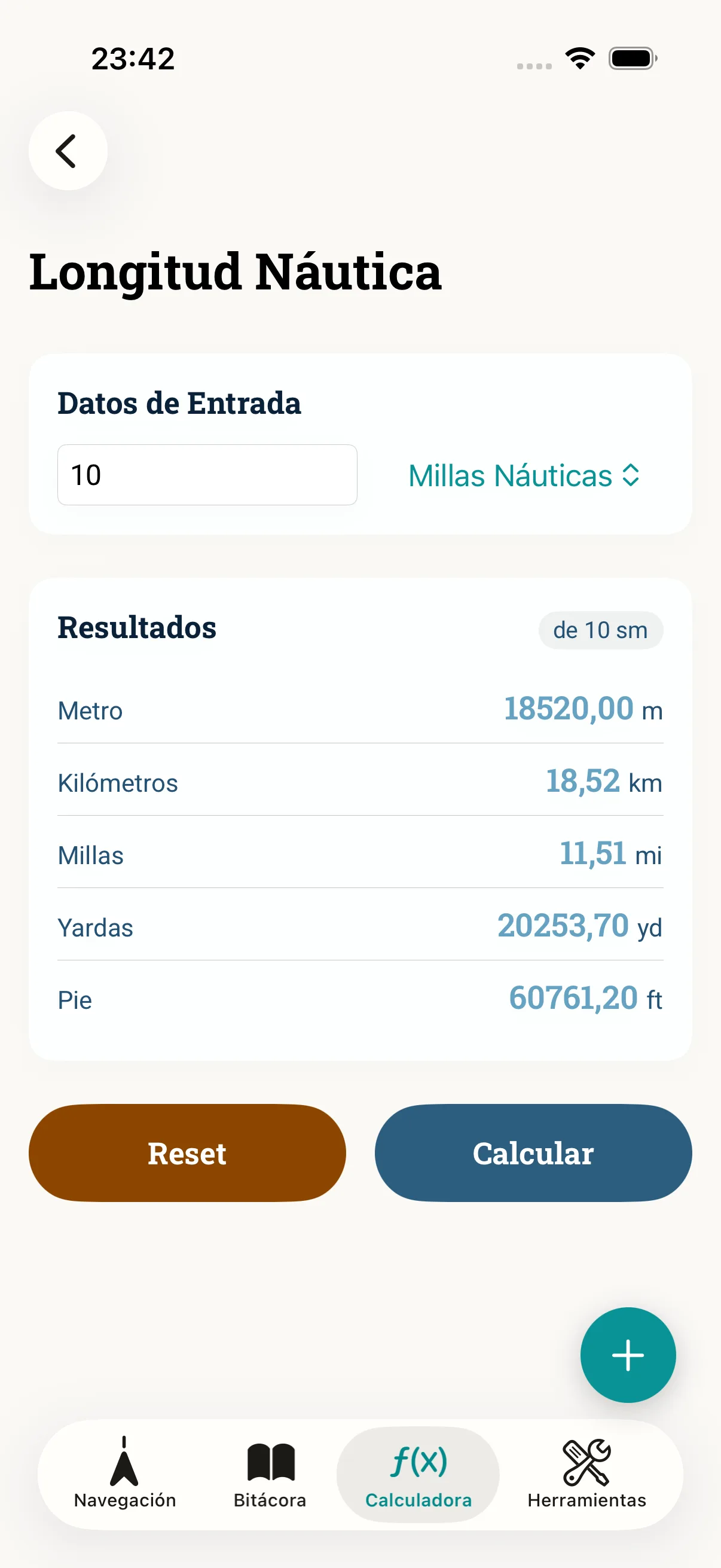 Captura de pantalla de la app NauticCalc
