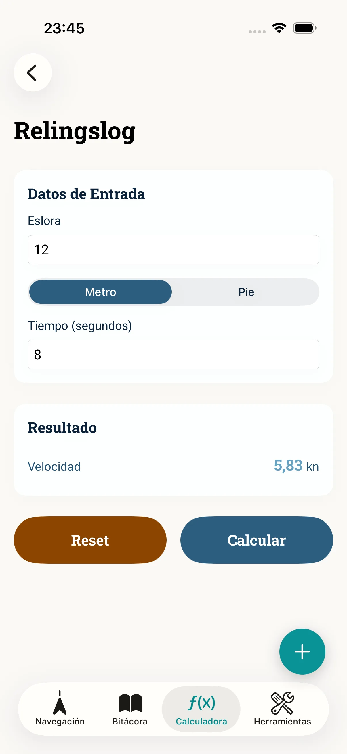 Captura de pantalla de la app NauticCalc