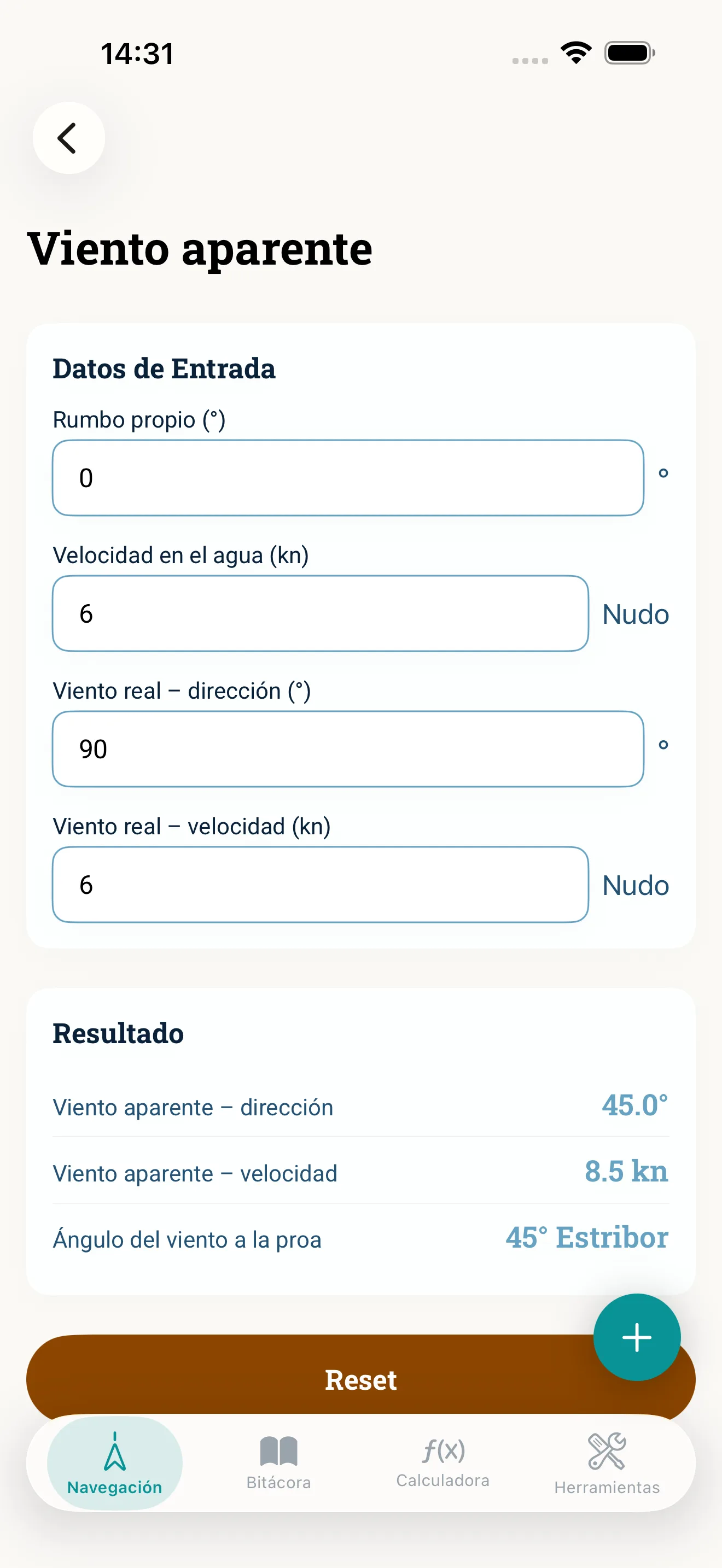Captura de pantalla de la app NauticCalc