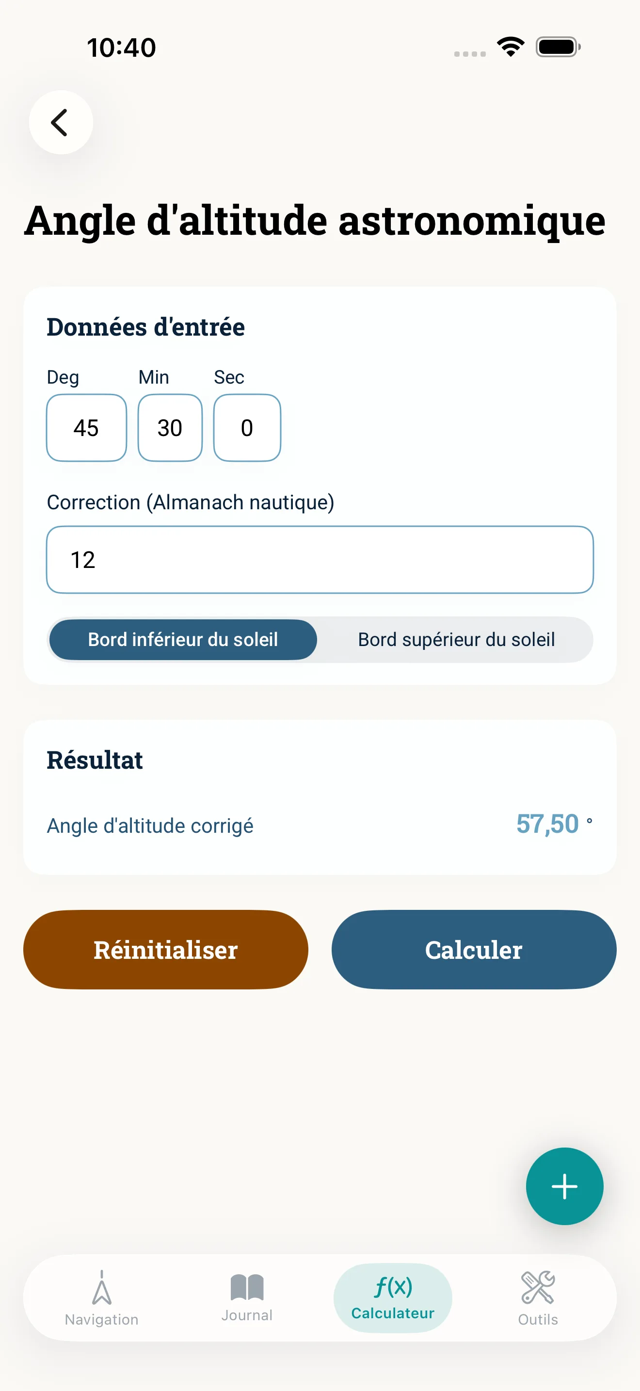 Capture d’écran de l’app NauticCalc