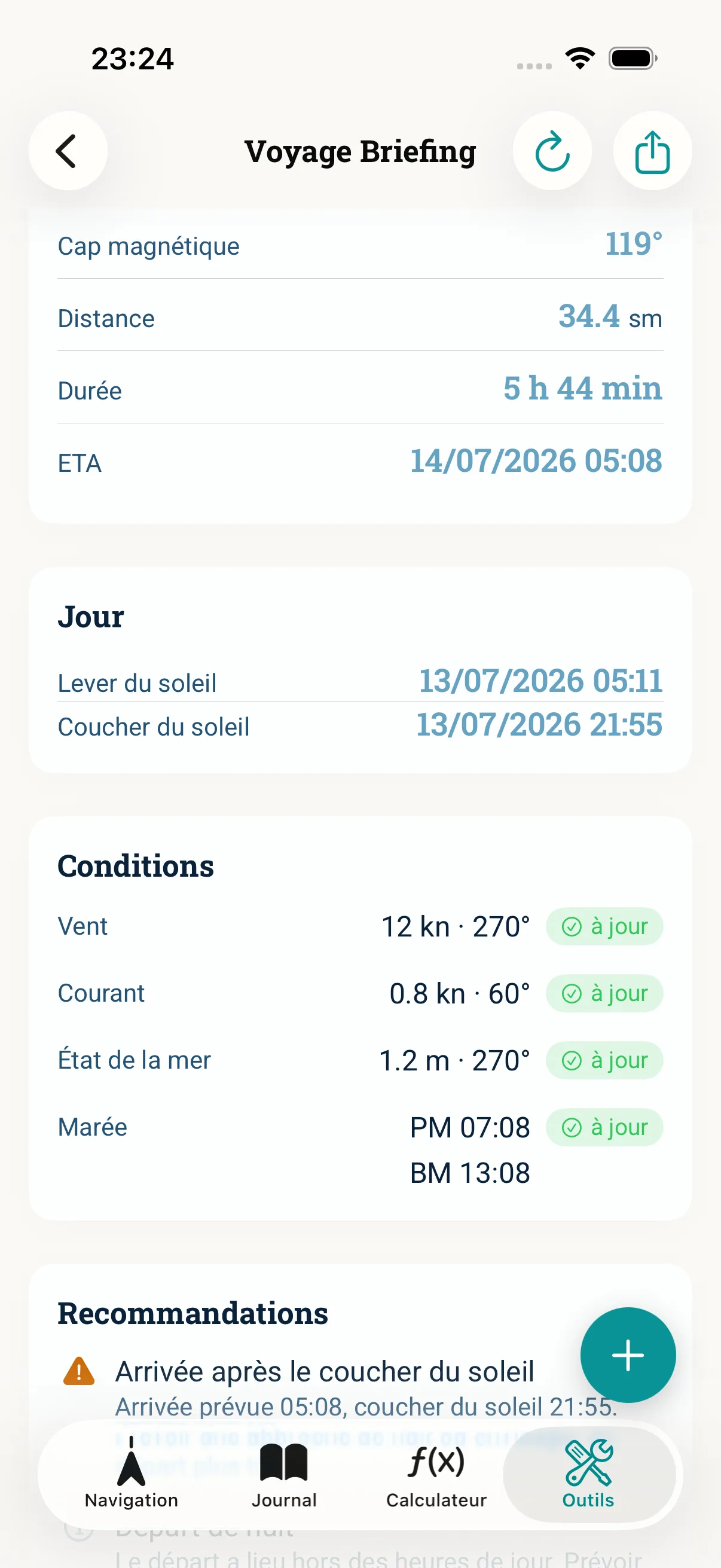Capture d’écran de l’app NauticCalc