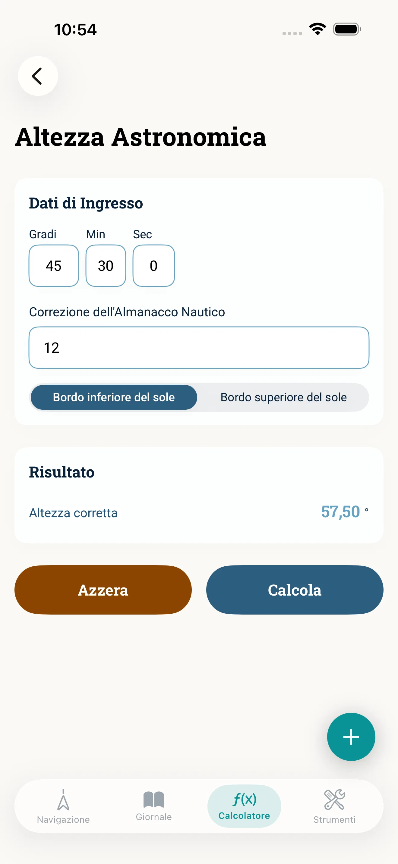 Screenshot dell'app NauticCalc