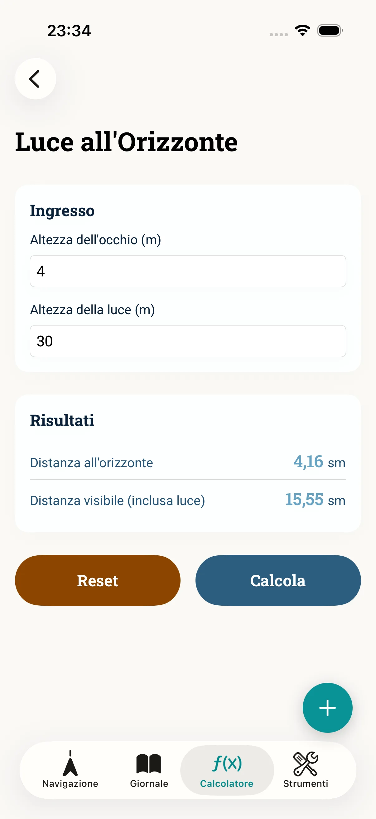 Screenshot dell'app NauticCalc