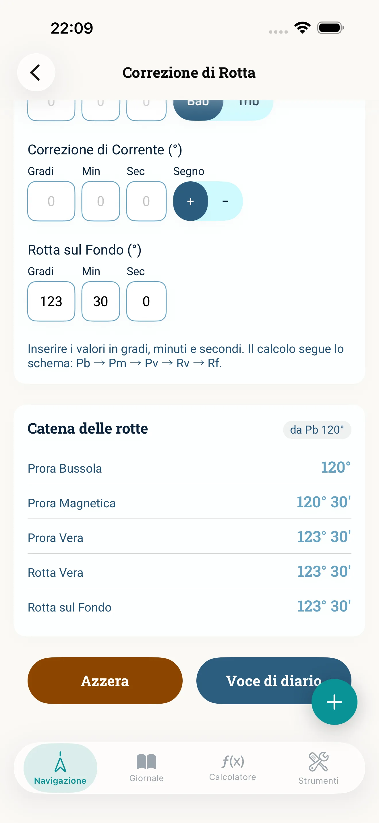 Screenshot dell’app NauticCalc
