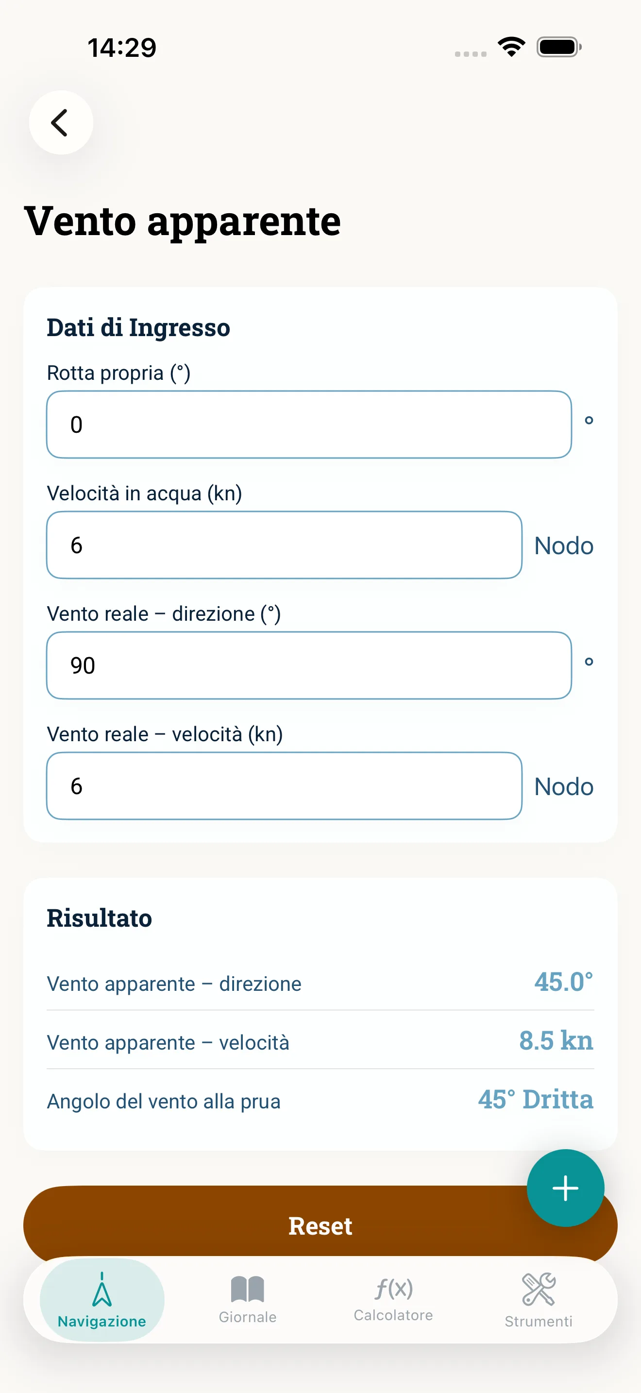 Screenshot dell'app NauticCalc