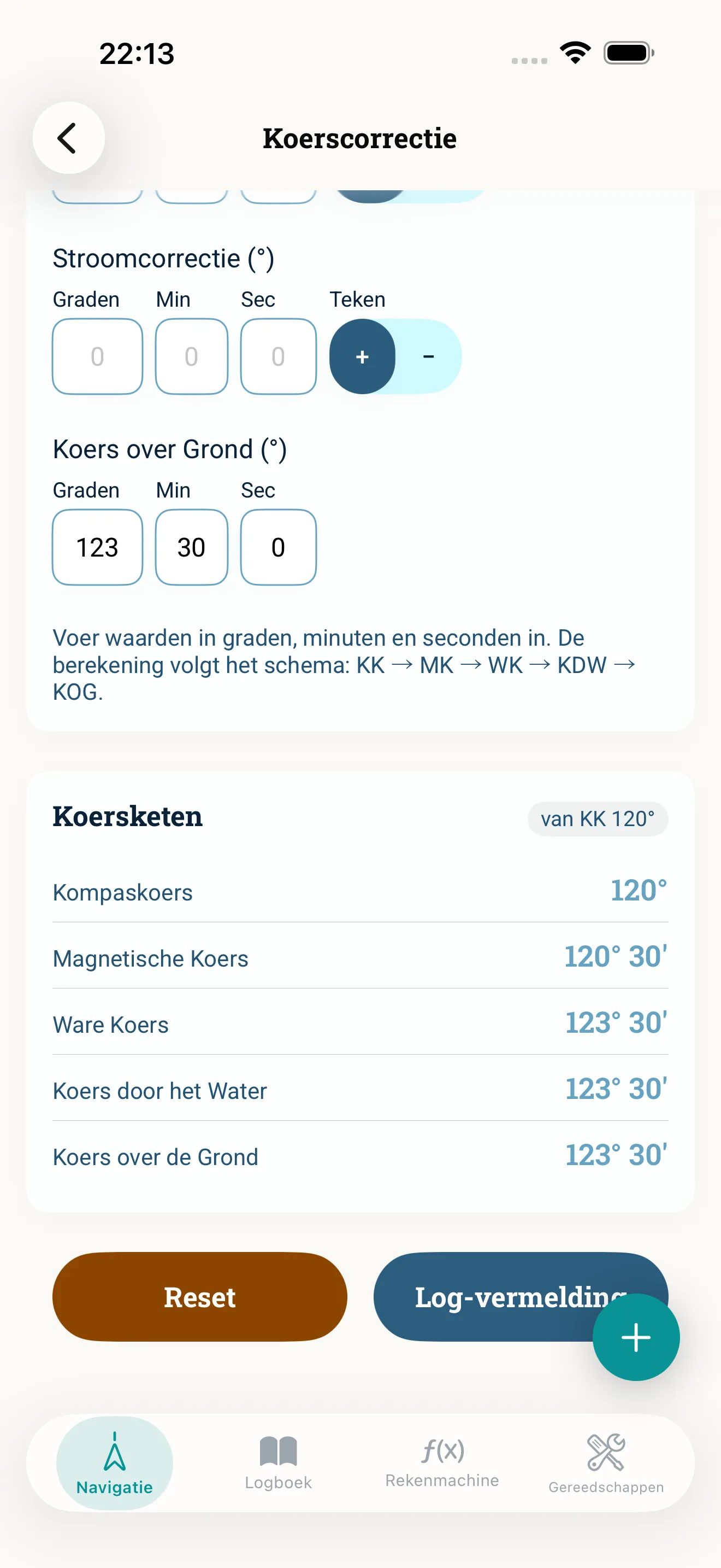 Screenshot van de NauticCalc-app