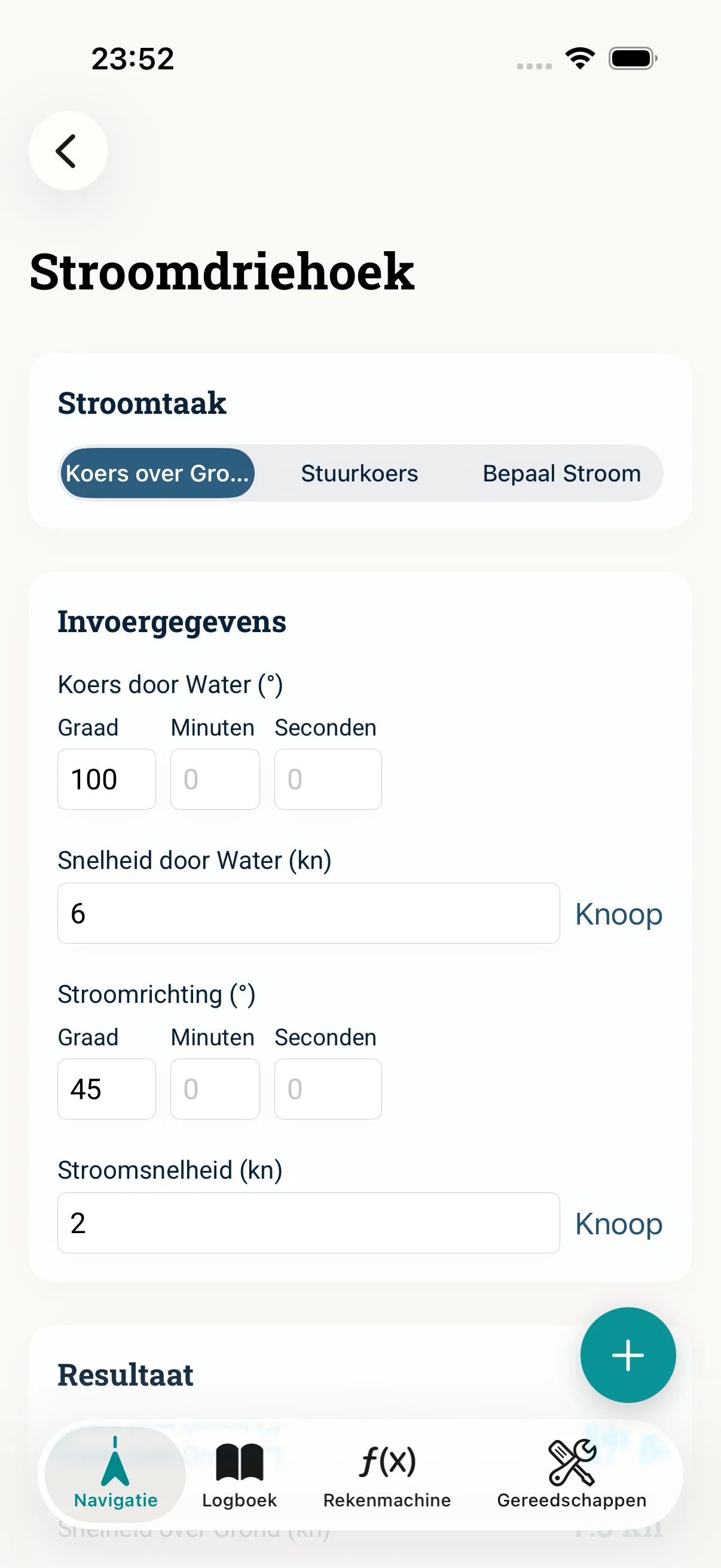 Screenshot van de NauticCalc-app